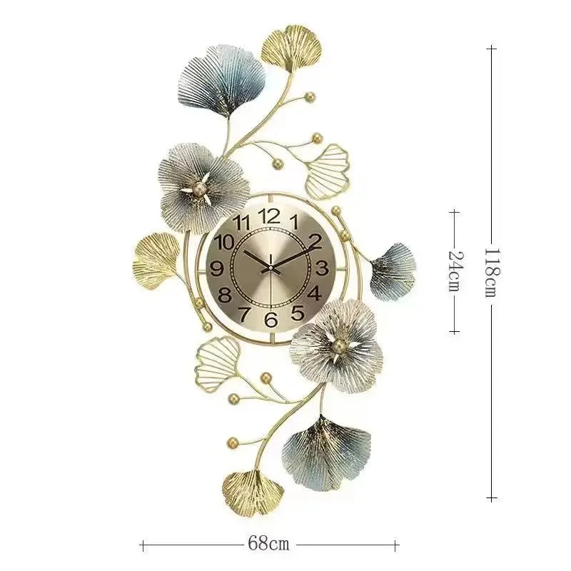 Reloj de pared creativo de lujo para sala de estar, comedor, sofá, fondo, decoración de pared del hogar, colgante de pared de hierro dorado, envío rápido grande