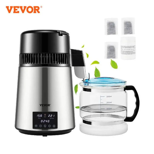 VEVOR 1.5L/H Distilling Speed 4L Water Distiller Treatmen Purifier Filter Touch Screen Time Setting 304 Stainless Home Appliance