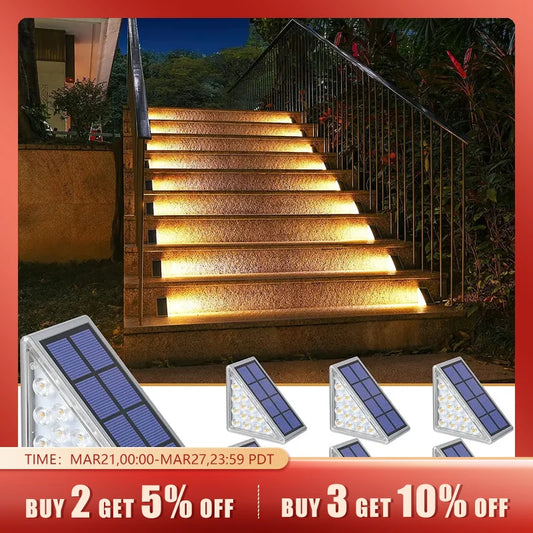 LED Step Lamp Stair Light Outdoor IP67 Waterproof Solar Light With Lens Anti-theft Design Decor Lighting For Garden Deck Path