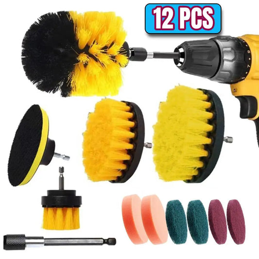 Kit de brosses pour perceuse électrique, 12/4 pièces, brosse de nettoyage pour tapis, verre, voiture, cuisine, salle de bains, toilettes, outils de nettoyage ménager