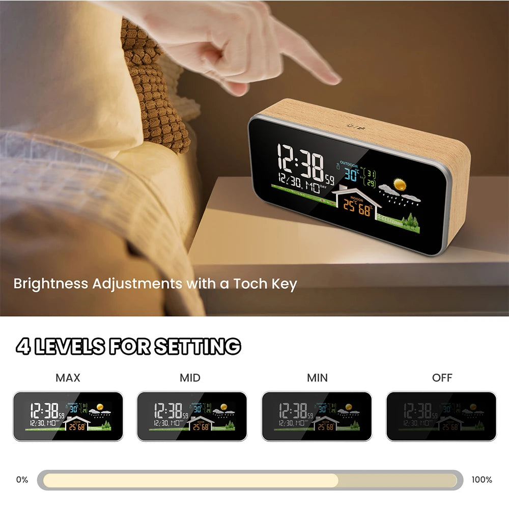 Reloj despertador Digital superficie decoración de pared hora fecha semana temperatura humedad pronóstico del tiempo inalámbrico reloj de mesa escritorio reloj de madera