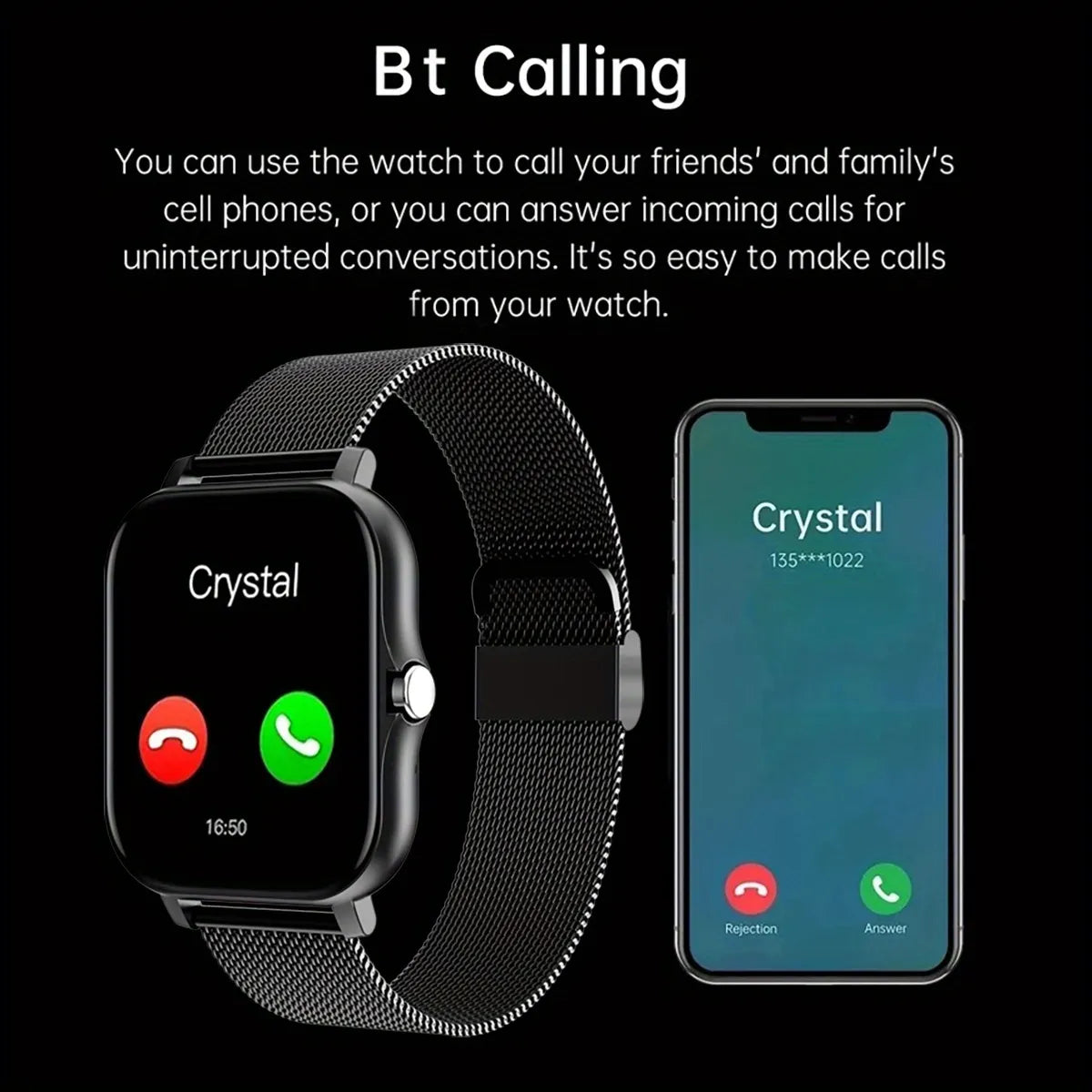 Montre connectée pour téléphone Android, écran couleur 2023 pouces, entièrement tactile, cadran personnalisé, pour femmes et hommes, avec appels Bluetooth, nouveau, 1.44