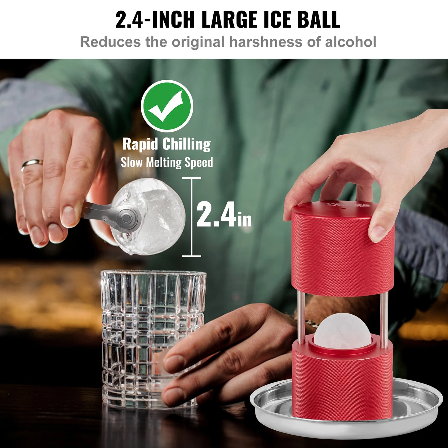 VEVOR Presse à boules de glace, machine à boules de glace de 2,4 pouces, kit de presse à boules de glace en alliage Al pour sphère de glace de 60 mm