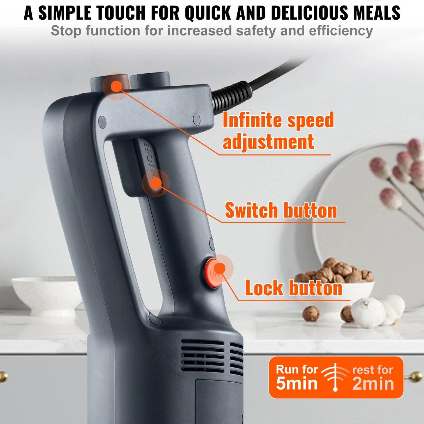 VEVOR Commercial Immersion Blender 750W 20" Heavy Duty Hand Mixer Variable Speed Kitchen Stick Mixer