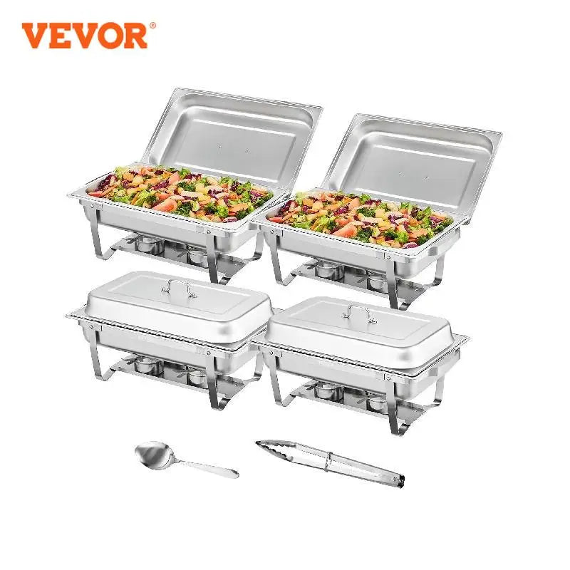 VEVOR-plato para frotar rectangular de 8 cuartos, 4/6 paquetes de escalfador de acero inoxidable con sartenes de tamaño completo, juego de Buffet para Catering, servidor calentador de alimentos