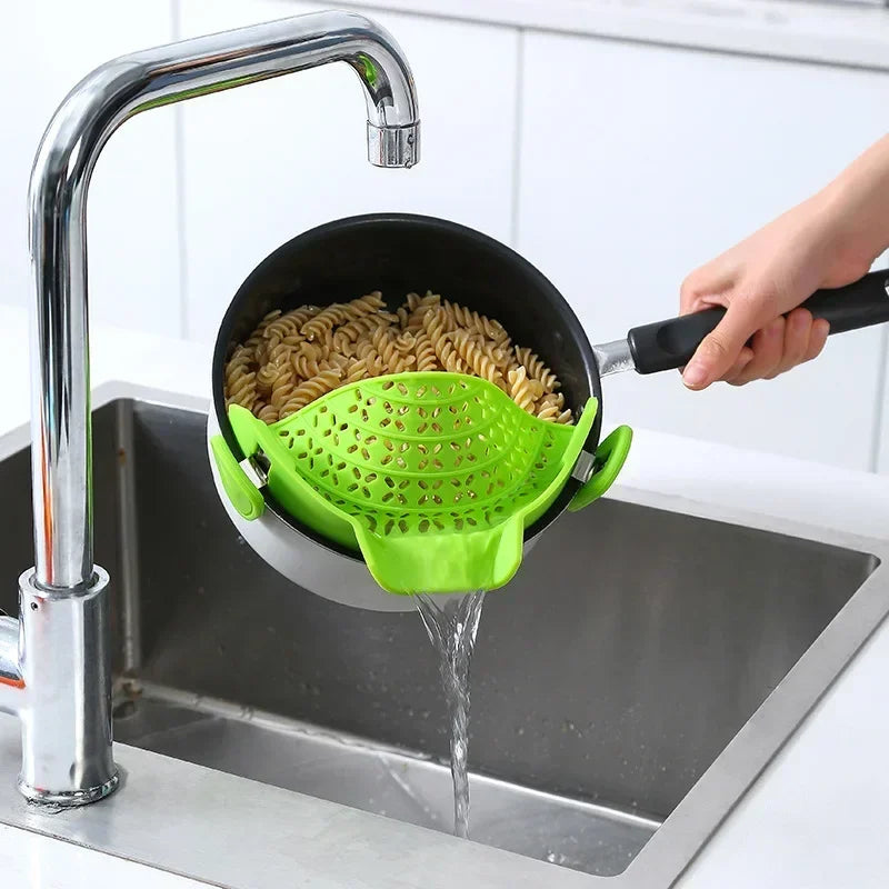 Passoire universelle à clipser en Silicone, Anti-déversement, passoire à pâtes, de qualité alimentaire, pour riz et fruits, articles de cuisine