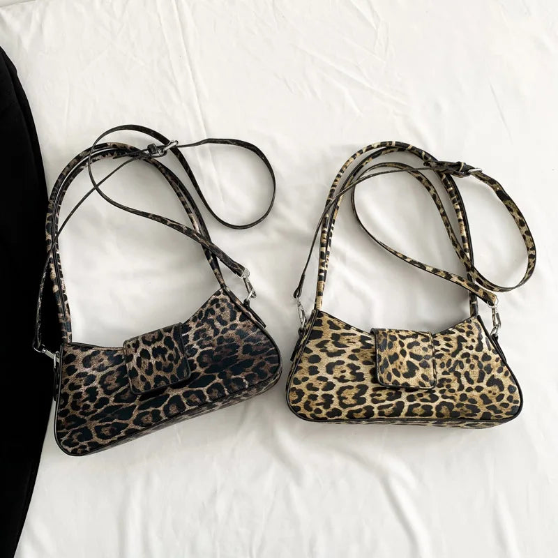 Bolso de estilo francés para mujer, bolso de mano de leopardo marrón y negro, bolso de mano para mujer, bolsos cruzados de cuero PU Vintage versátiles