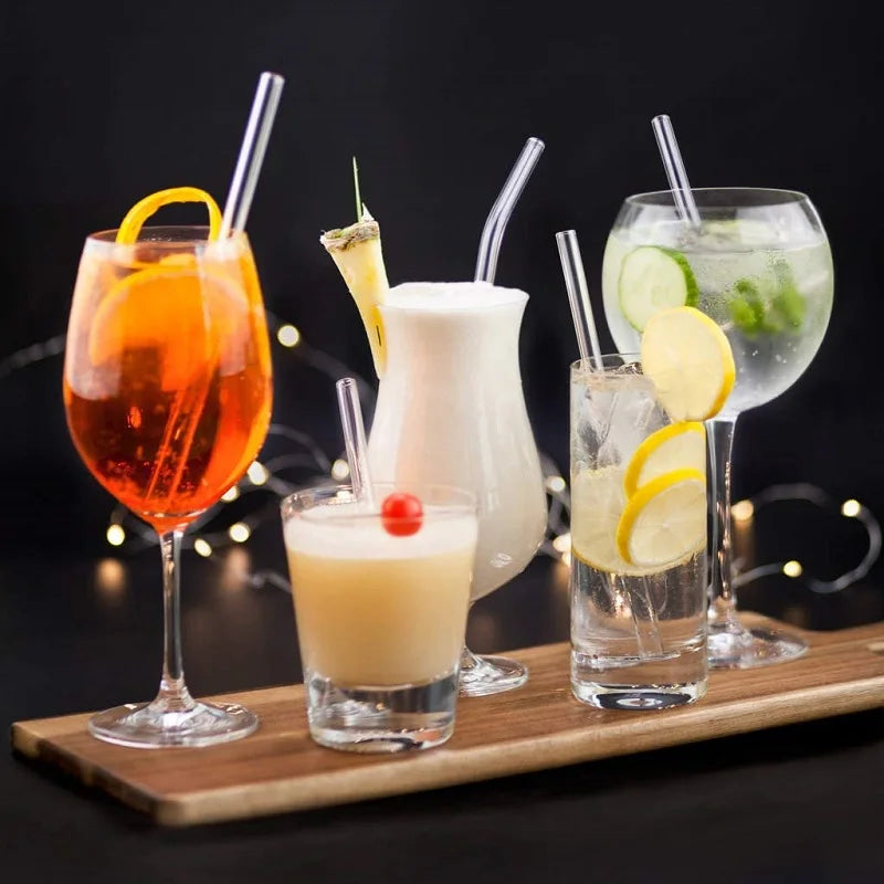 Pailles en verre à haute teneur en borosilicate Paille à boire réutilisable écologique pour smoothies Cocktails Accessoires de bar Pailles avec brosses