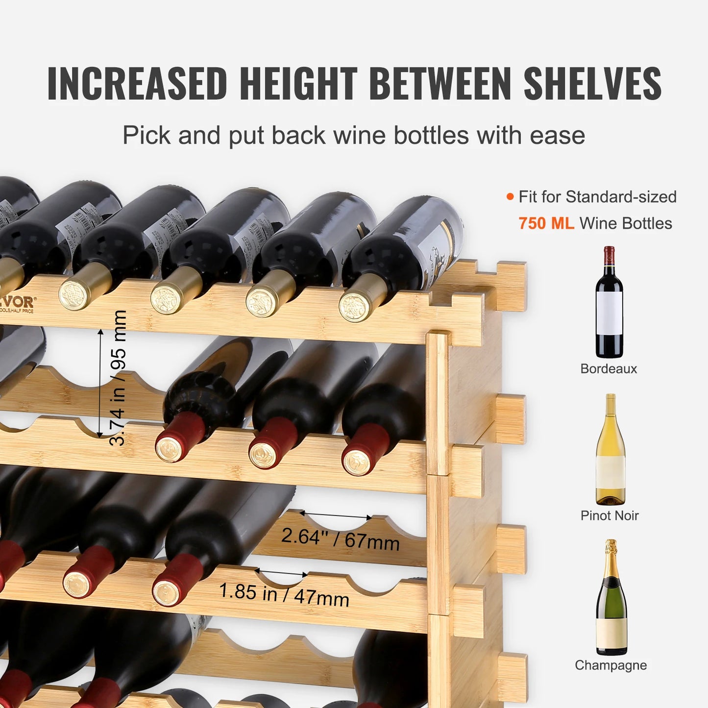 VEVOR 48/72 Bottle Stackable Modular Wine Rack Free Standing Wine Storage Rack Bamboo Wine Holder Display Shelves for Cellar