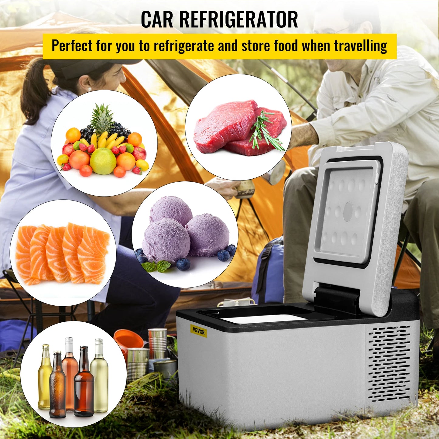 VEVOR 9L 15L refrigerador de coche compresor portátil refrigerador congelador 12V/24V DC 110-240V AC para RV viajes Camping pesca