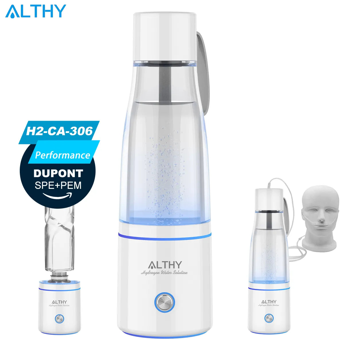 ALTHY – bouteille générateur d'hydrogène moléculaire Premium, DuPont SPE + PEM, fabricant à double chambre + dispositif d'inhalation H2 5000ppB Max