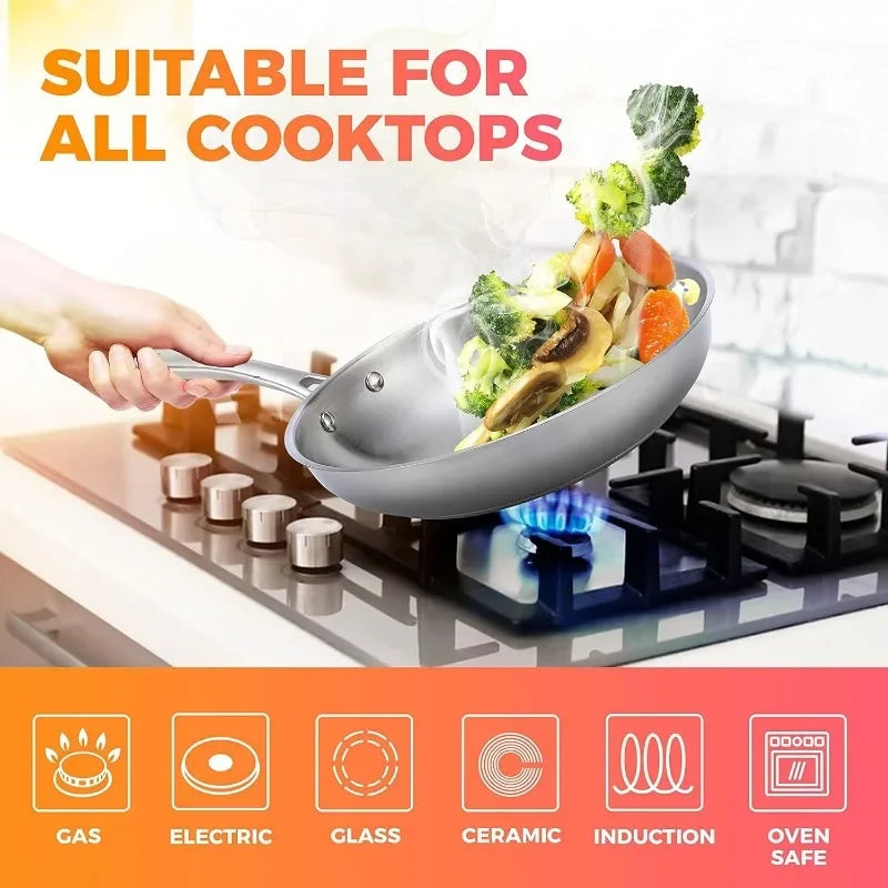 Mueller Juego de ollas y sartenes de 17 piezas, juego de utensilios de cocina Ultra-Clad Pro de acero inoxidable, mango ergonómico EverCool, incluye cacerolas