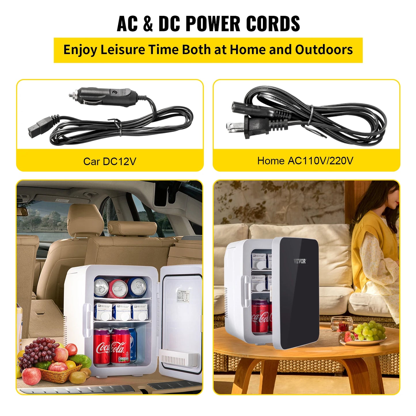 VEVOR-Mini refrigerador para coche, refrigerador portátil de 10L, congelador, refrigerador y calentador, almacenamiento de alimentos, cosméticos, cuidado de la piel, bebidas para uso doméstico y en coche