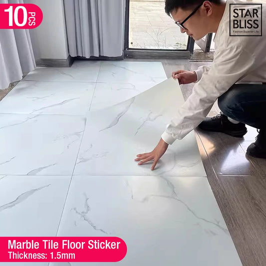 10 Uds. Pegatina de suelo de azulejo de mármol simulado, autoadhesiva impermeable de PVC para sala de estar, baño, cocina, decoración de suelo del hogar, pegatina de pared