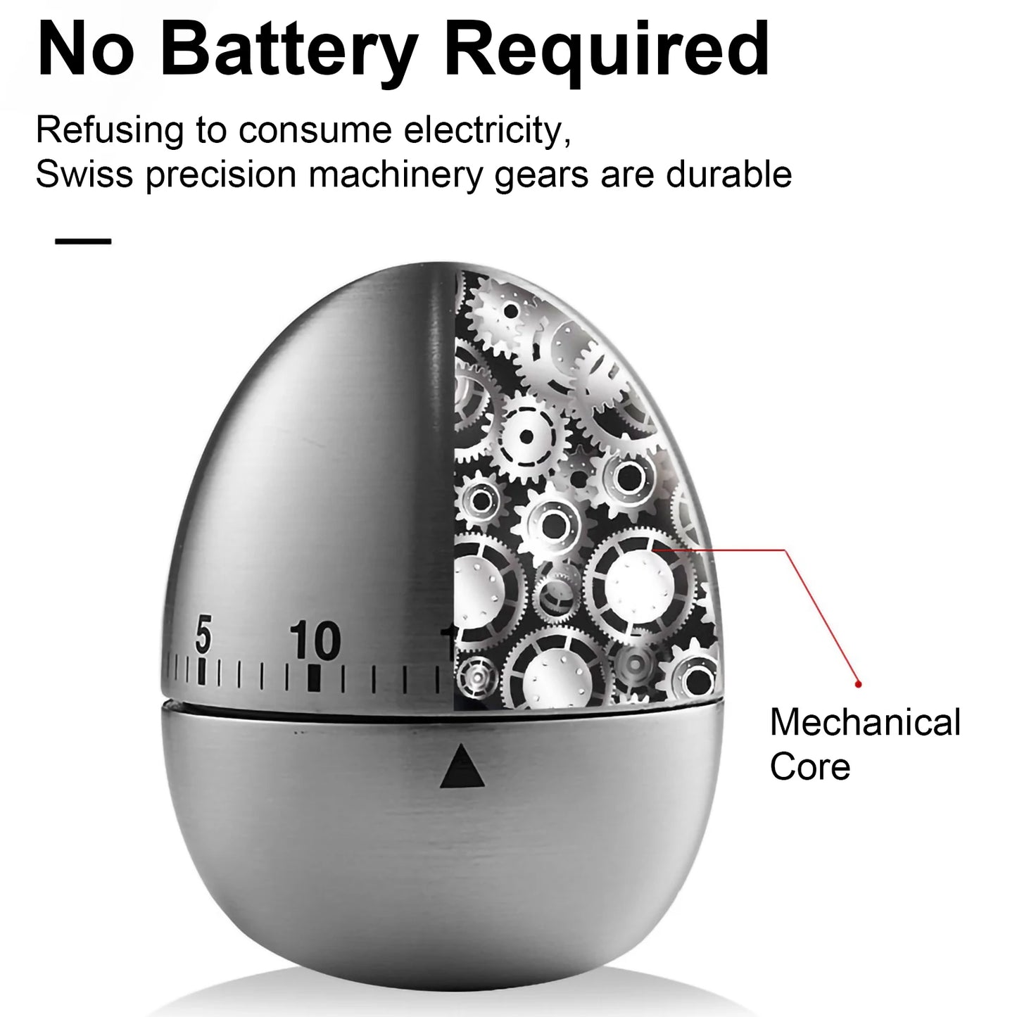 Herramientas de cocina, temporizador de cocina, huevo de acero inoxidable, 60 minutos, alarma mecánica, reloj de tiempo, conteo, bonito temporizador de huevos de cocina