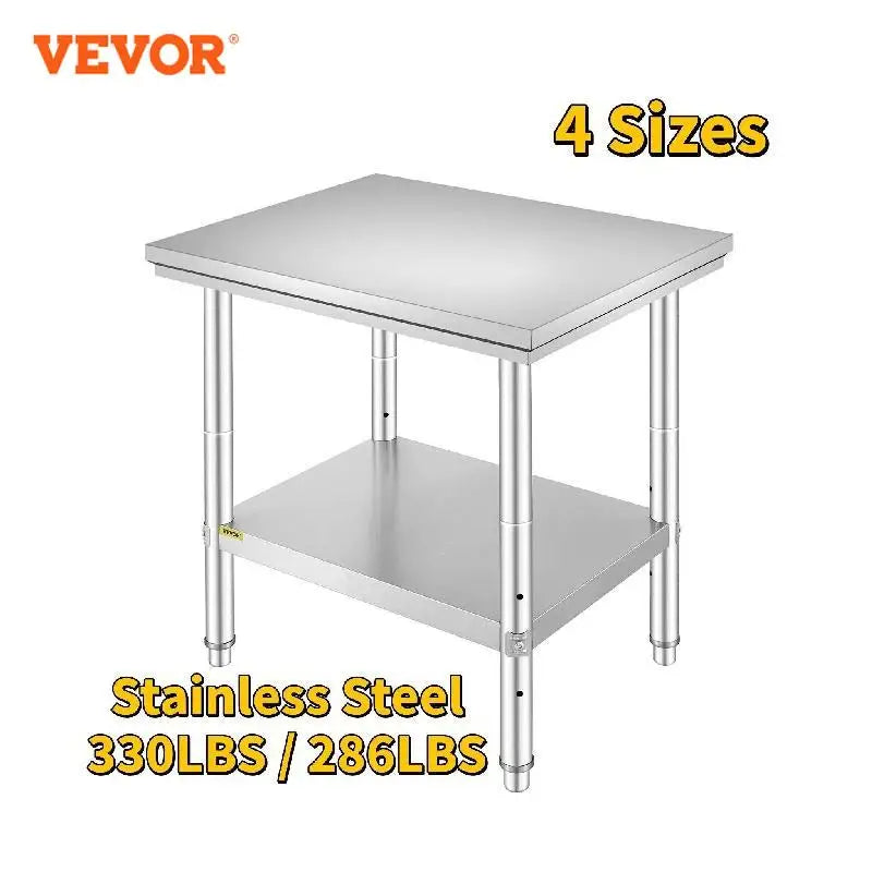 VEVOR Banco de trabajo de cocina mesa de trabajo comercial para Catering con estante inferior de acero inoxidable 330LBS 286LBS para restaurante garaje