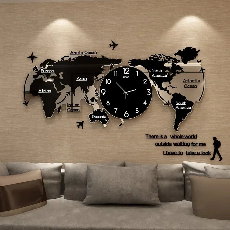 Reloj De Pared 3D DIY, Relojes De Pared con mapa grande, diseño moderno, decoración para sala De estar, relojes silenciosos digitales acrílicos, Reloj De Pared para oficina