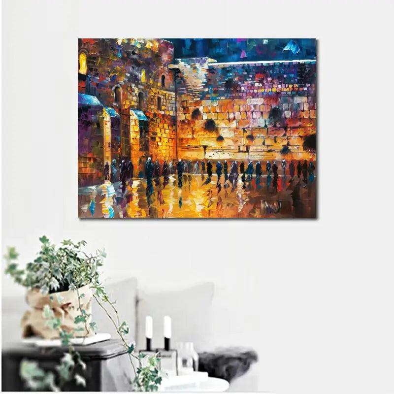 Jewish Canvas Art Wailing Wall Handmade Oil Painting Jerusalem Artwork Contemporary Abstract Landscape Living Room Decor Large