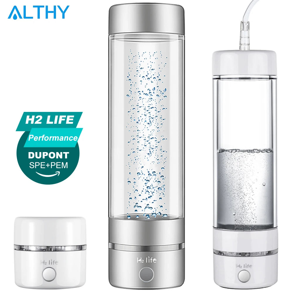 Botella generadora de agua de Hidrógeno Molecular H2Life Performance DuPont SPE + PEM ionizador de doble cámara + dispositivo de inhalación H2