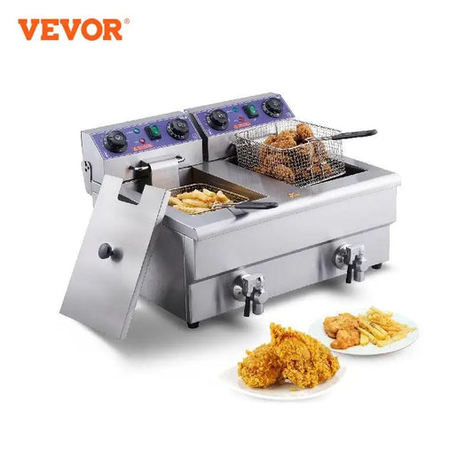 VEVOR  Electric Deep Fryer w/Dual Removable Tanks 12L 5000W Commercial Countertop  Fryer for Chicken French Fries Frying Chips