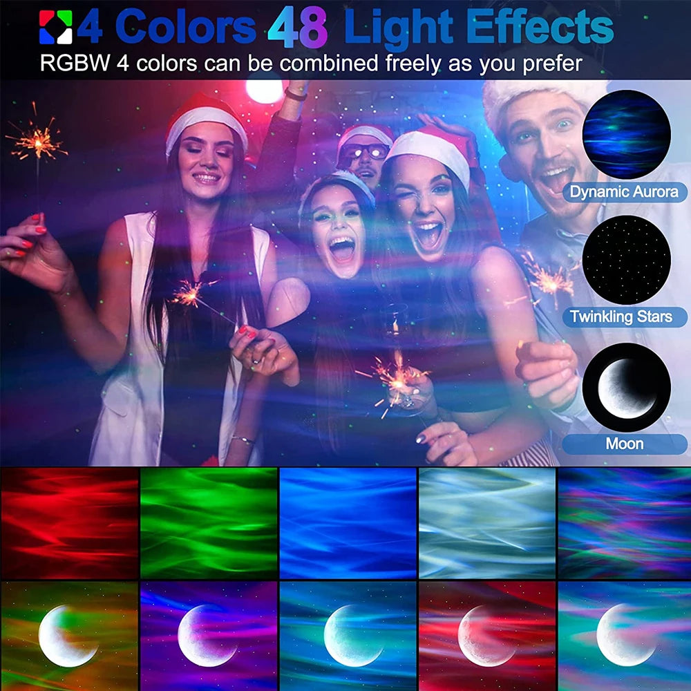 Proyector de luz Aurora Star con luces nocturnas Moon Galaxy con Control remoto, regalo para niños, lámpara de cielo, lámparas de proyección Bluetooth