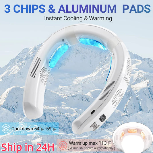 New Neck Air Conditioner Portable Neck Fan Semiconductor Cooling Ultra-Quiet Triple-Core Wearable Fans Cooling&Heating 6000mAh