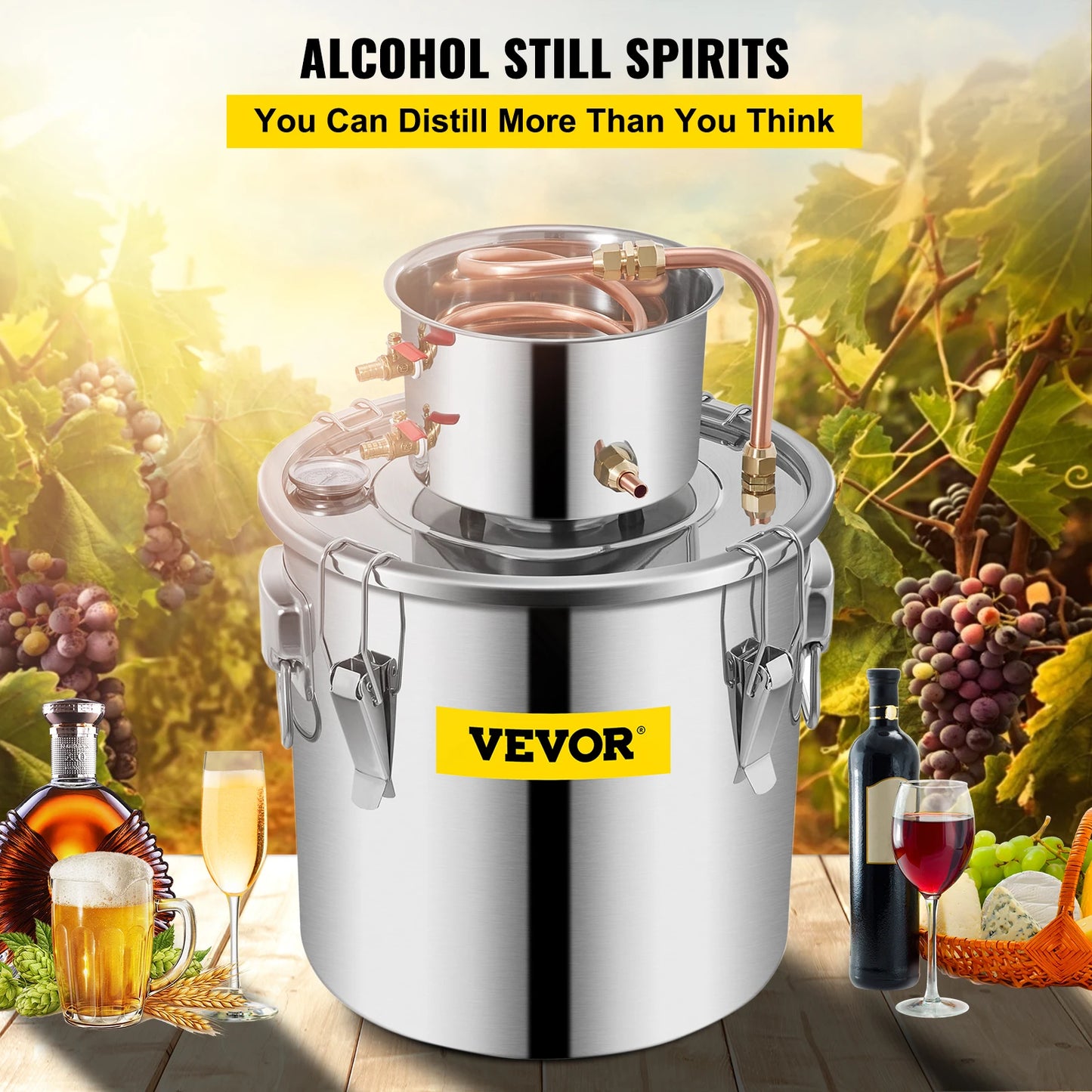 VEVOR 8 Gal distillateur Alambic Moonshine alcool toujours en cuivre inoxydable bricolage maison brassage eau vin huile essentielle Kit de brassage