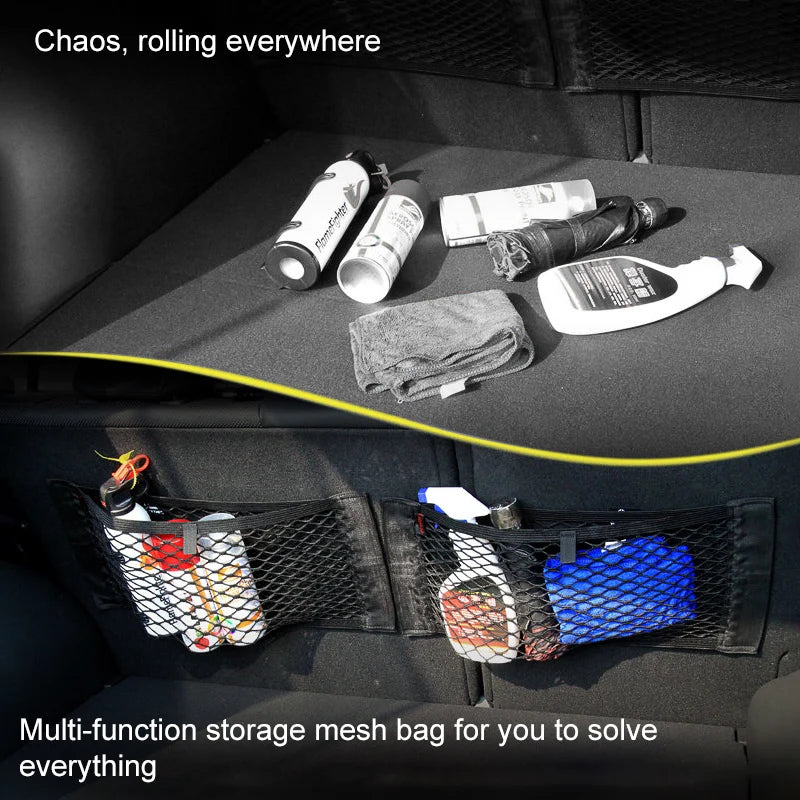 Car Back Rear Mesh Trunk Seat Elastic String Net Magic Sticker Universal Storage Bag Pocket Cage Auto Organizer Seat Back Bag