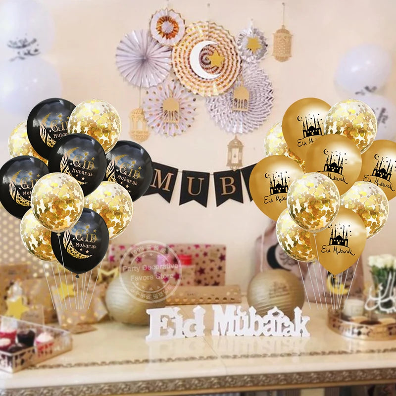 10Pcs Eid Mubarak Latex Balloon Ramadan Kareem Decoration Air Globos Ramadan Mubarak Muslim Islamic Festival Party Supplies 2024