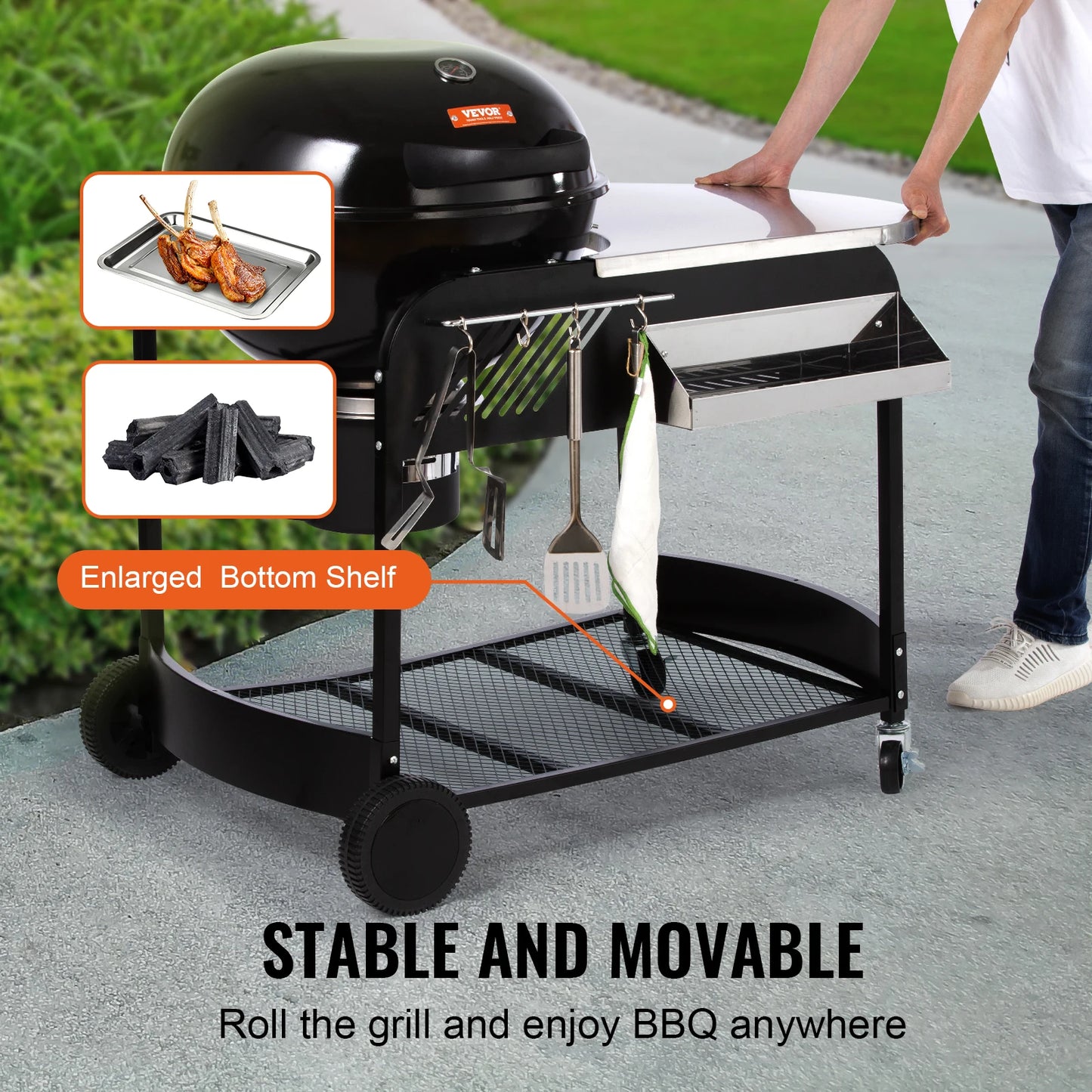 VEVOR – chariot de gril à charbon de bois avec Table d'appoint, support de gril d'extérieur, Table de préparation portable pour pique-nique, cuisine sur Patio et arrière-cour