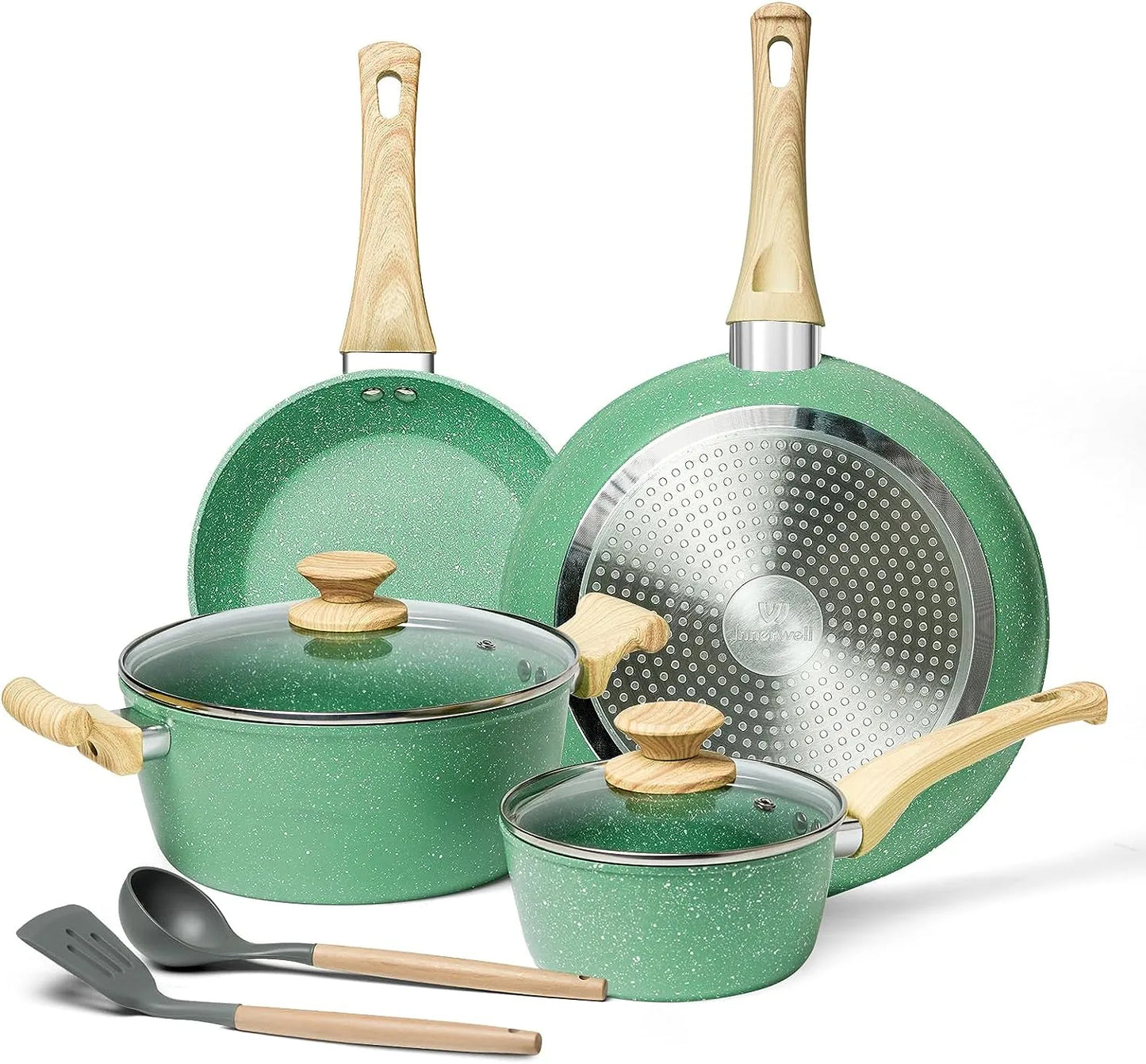 Ensemble de 8 pièces, batterie de cuisine antiadhésive facile d'entretien, batterie de cuisine lavable au lave-vaisselle, casseroles et poêles, batterie de cuisine antiadhésive