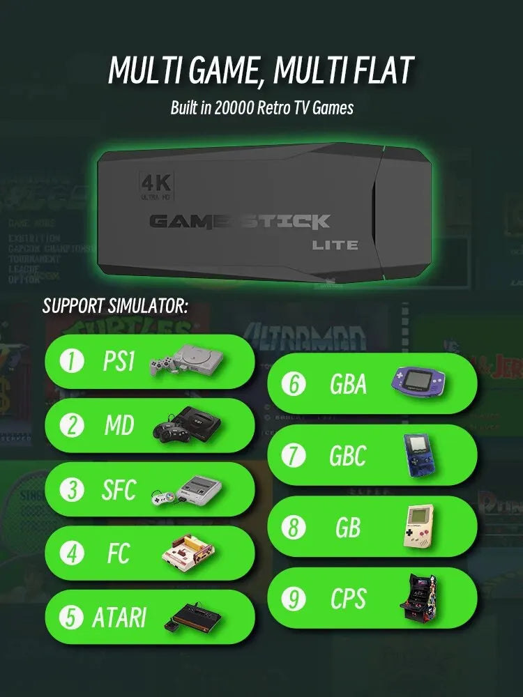 Consola de videojuegos Retro DATA FROG, consola inalámbrica de 2,4G, Stick 4k, 10000 juegos, consola de juegos portátil Dendy para TV 20000