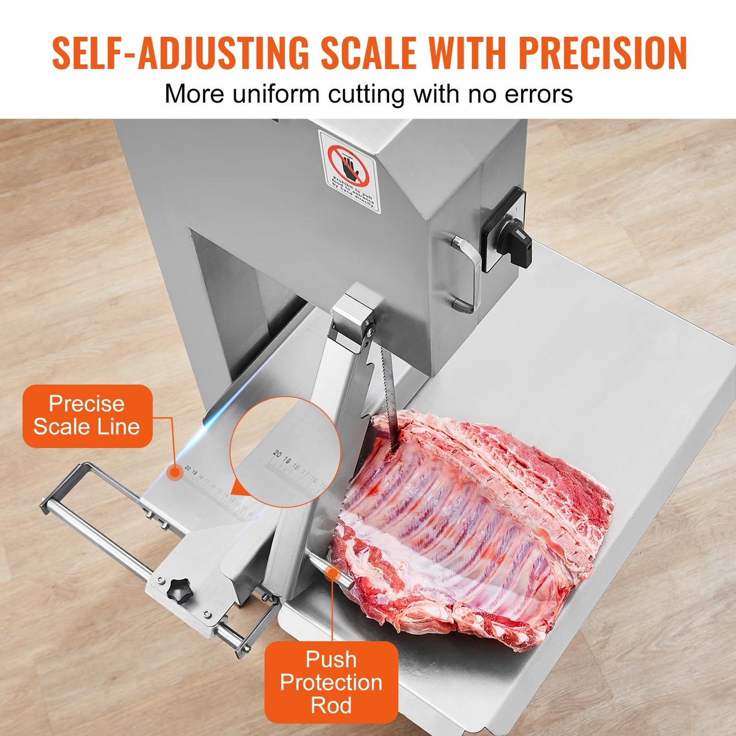 VEVOR Commercial Electric Meat Bandsaw Stainless Steel Vertical Bone Sawing Frozen Meat Cutter with 6 Blades for Rib Pork Beef