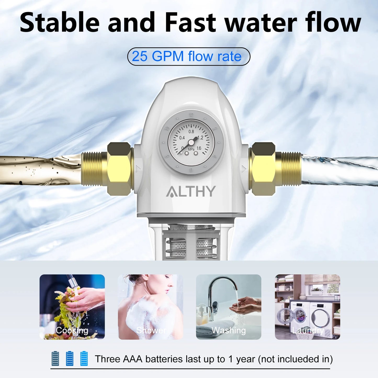 ALTHY PRE-AUTO2 Automatic Flushing Backwash Prefilter Spin Down Sediment Water Filter Central Whole House Purifier System