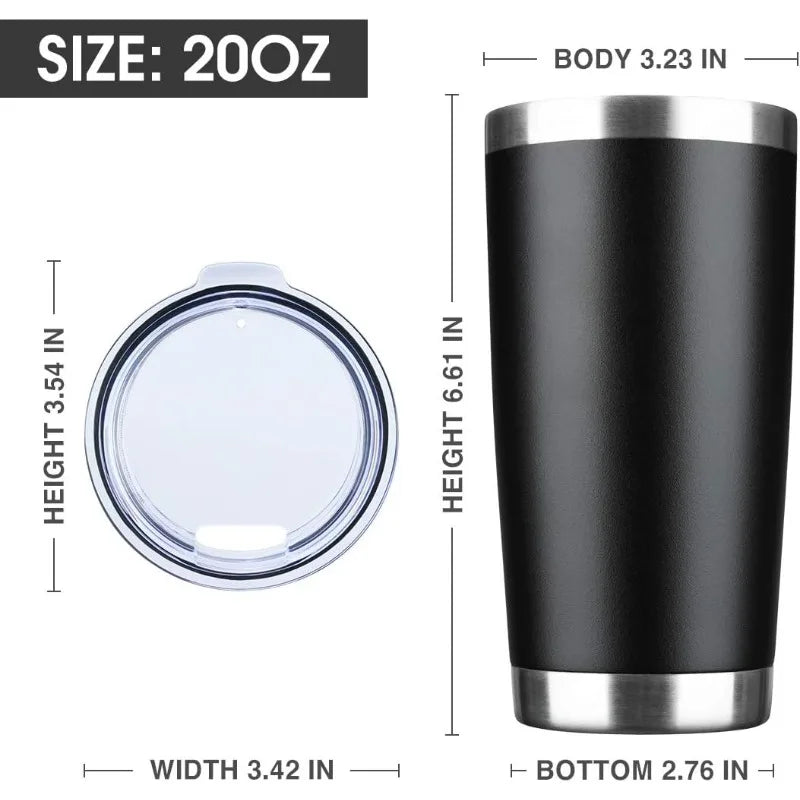 Vaso de 20 oz, vasos aislados al vacío de acero inoxidable a granel con tapa, taza de viaje de doble pared, taza de café con recubrimiento de polvo duradero