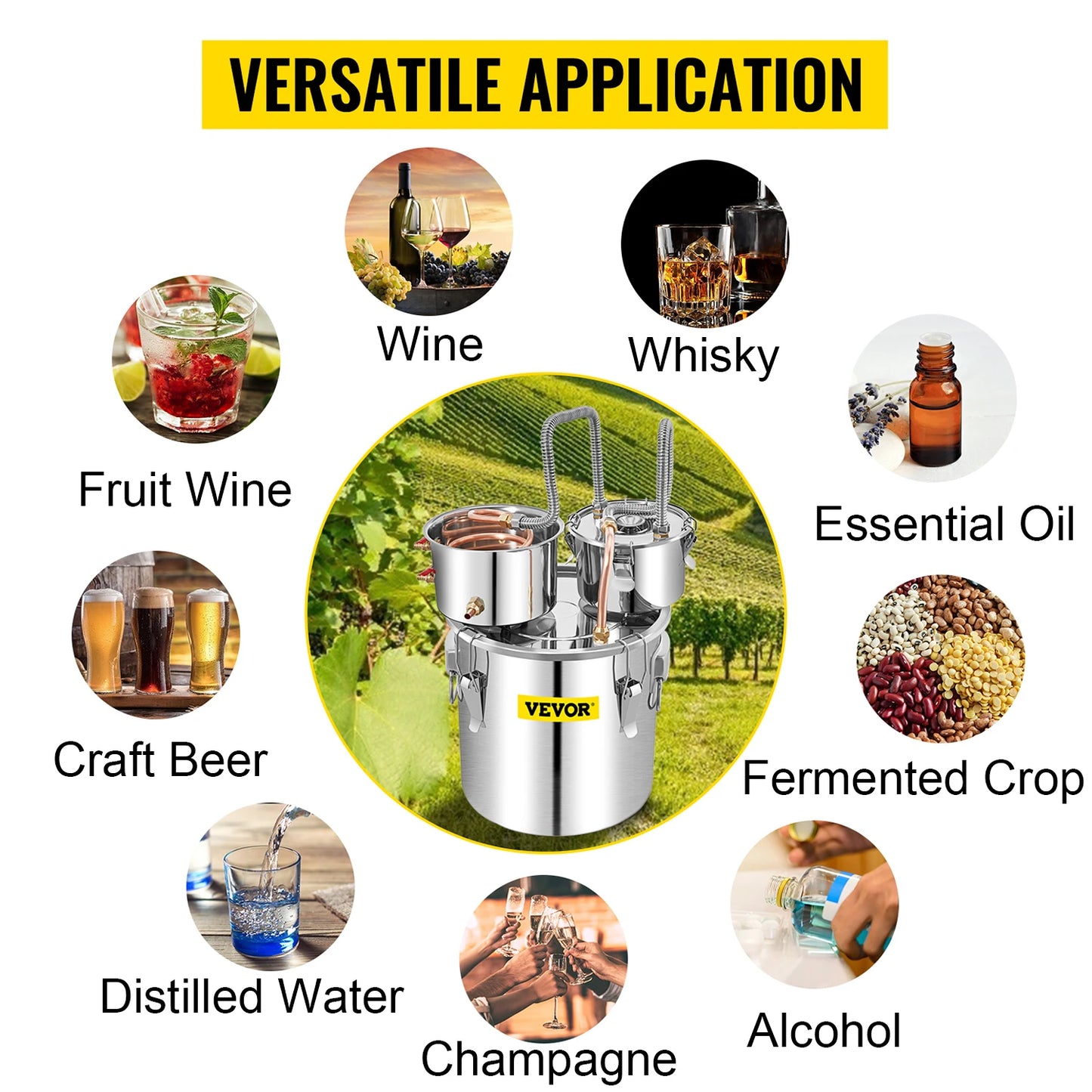 VEVOR-botella destiladora de agua y Alcohol, equipo artesanal de alcohol ilegal, máquina de elaboración de cerveza de acero inoxidable para whisky, vino, dispensador de cerveza, 50L