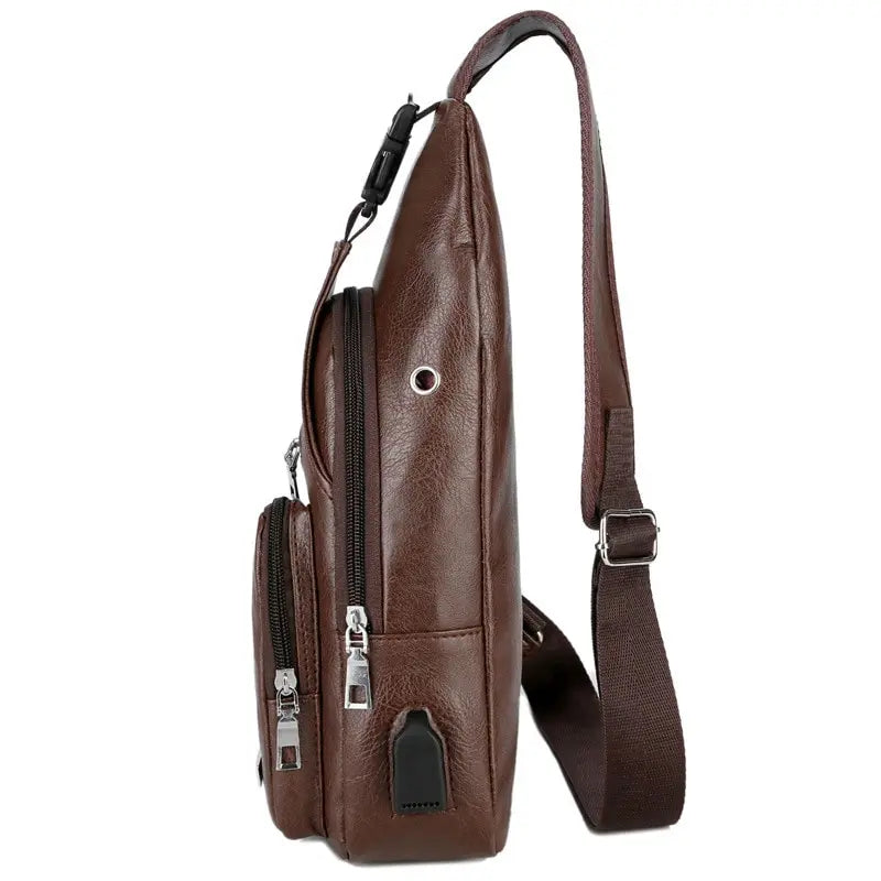 Sac de poitrine de chargement USB avec trou pour casque, sac de poitrine antivol multifonction à sangle unique pour hommes avec bandoulière réglable