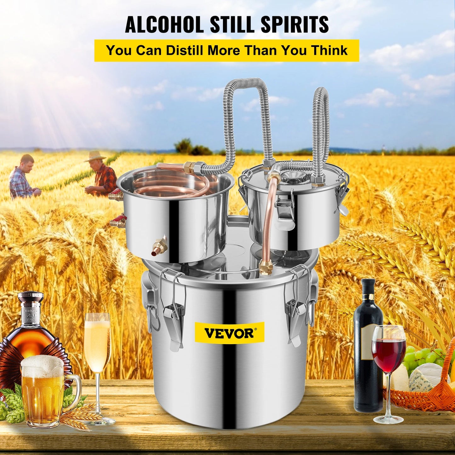 VEVOR 20L 30L Water Alcohol Brewing Distiller DIY Moonshine Apparatus Stainless Steel Still Whisky Beer Brandy Home Appliance