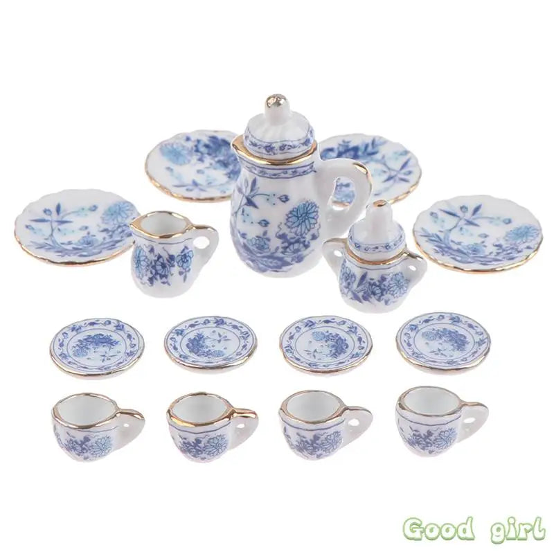 Ensemble de tasses à thé miniatures en porcelaine 1:12, 15 pièces, vaisselle à fleurs, meubles de cuisine, jouets pour enfants, tasses à thé, maison de poupée