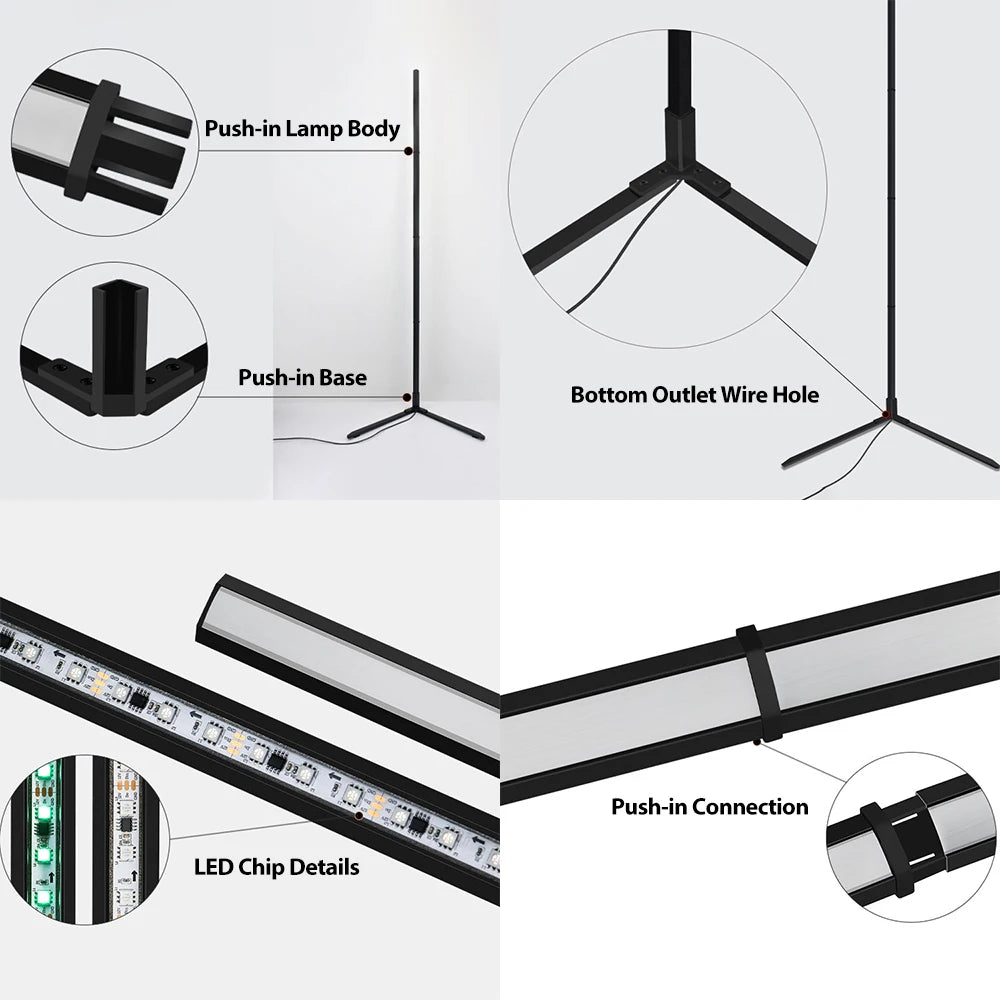 Lámpara LED de pie RGBIC de 180CM, Tuya, aplicación remota inteligente, Control, Luz de suelo de esquina moderna, luz de pie atmosférica, decoración del hogar