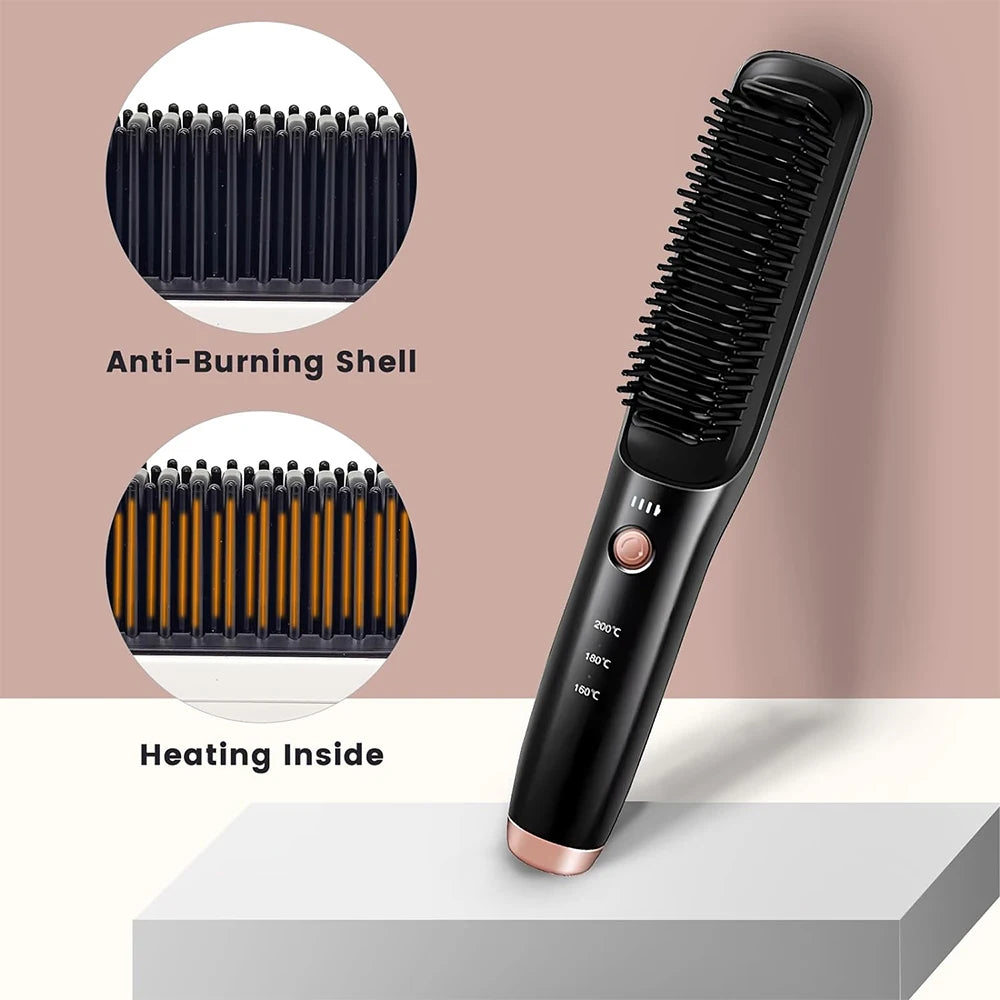 Brosses à cheveux électriques multifonctions sans fil, lisseur de cheveux, peigne à chauffage rapide, Anti-brûlure, bigoudi en céramique