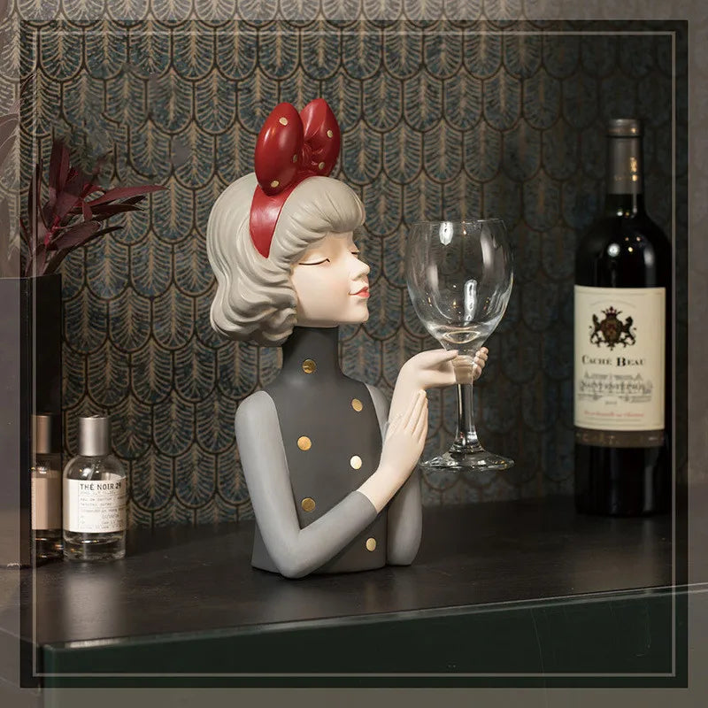 Nordic Creative Bow Girl Red Wine Rack, Stylish Sculpture Wine Cup Holder, Home Decoration, Figurine, Bar Accessories, Gifts