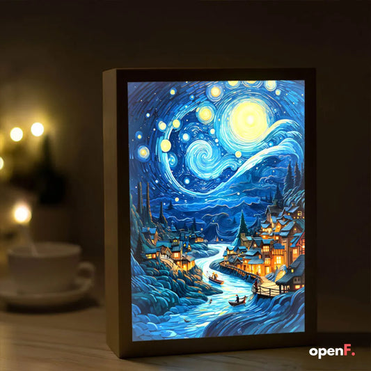 Van Gogh Art Anime pintura con luz LED decoración de la habitación, luz de estado de ánimo de carga inalámbrica, decoración de pared de lámpara USB, luz nocturna, regalo para el hogar