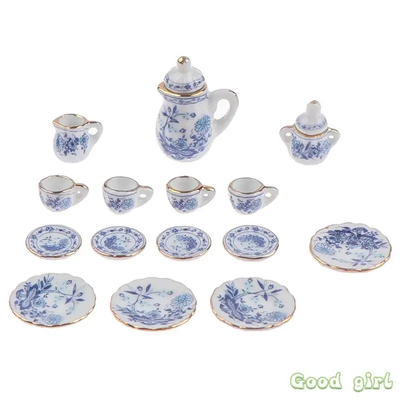 15Pcs 1:12 Miniature Porcelain Tea Cup Set  Flower Tableware Kitchen Dollhouse Furniture Toys For Children Tea Cups Dollhouse