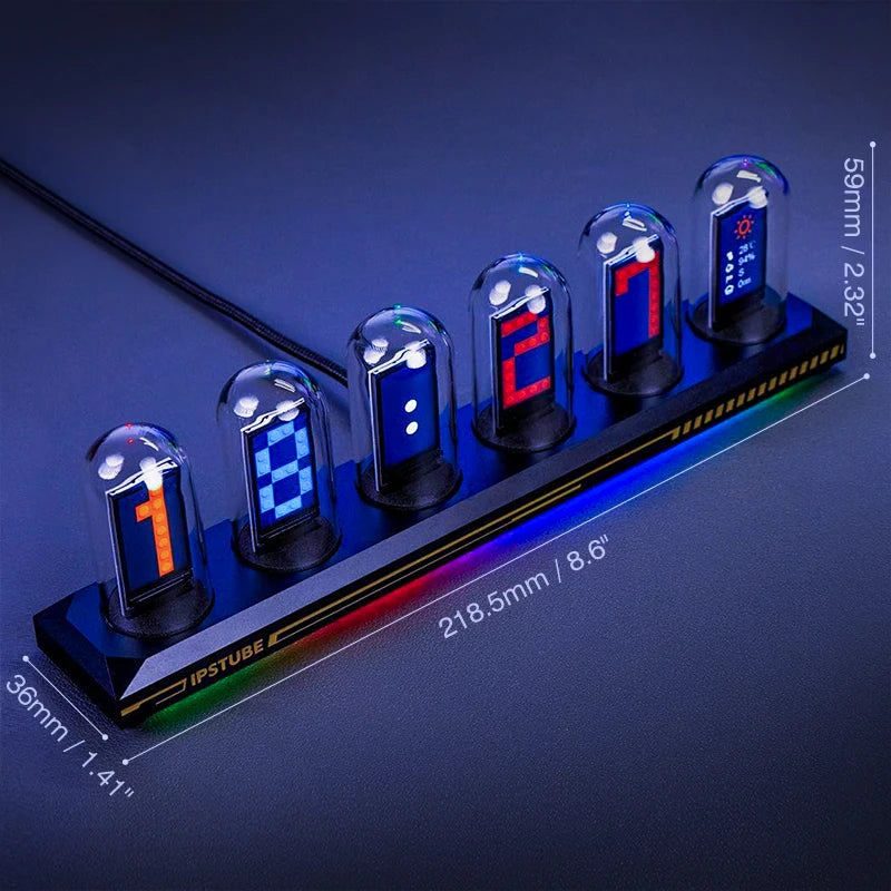 Led Retro Nixie Tube Clock Night Light Rgb Diy Rechargeable Digital Alarm App Control IPS Screen Time Photo Display Bedside Gift