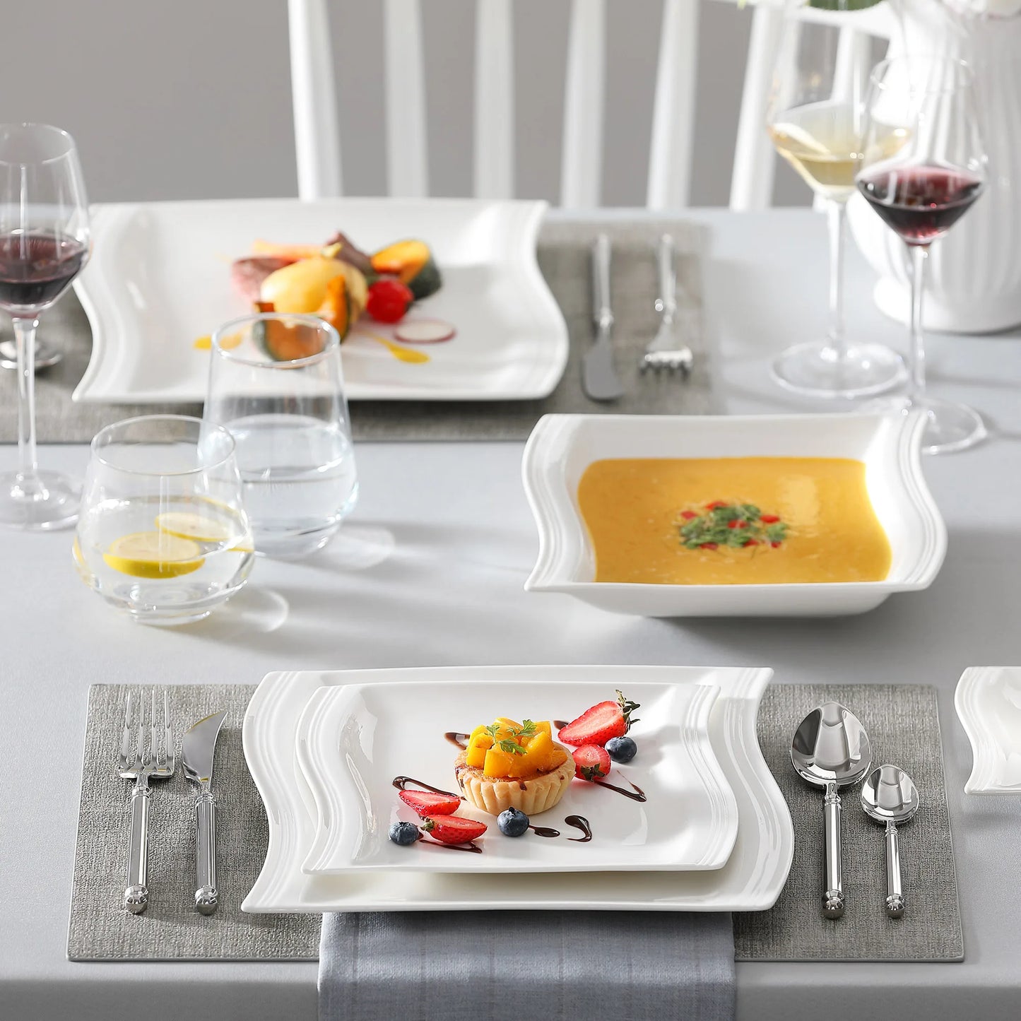 MALACASA FLORA service de table en porcelaine blanche, 30/60 pièces, avec 12 tasses, soucoupes, assiettes à soupe et à Dessert, service de table pour 12 personnes