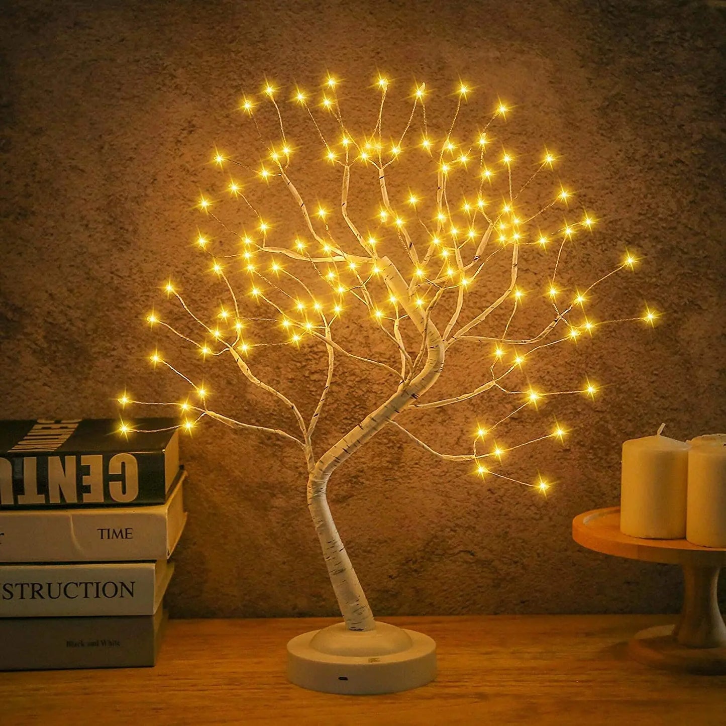 LED Birch Tabletop Bonsai Tree Night Light Mini Christmas Tree Lamp 8Modes USB/Battery Bedside Room Decorative Fairy Nightlights