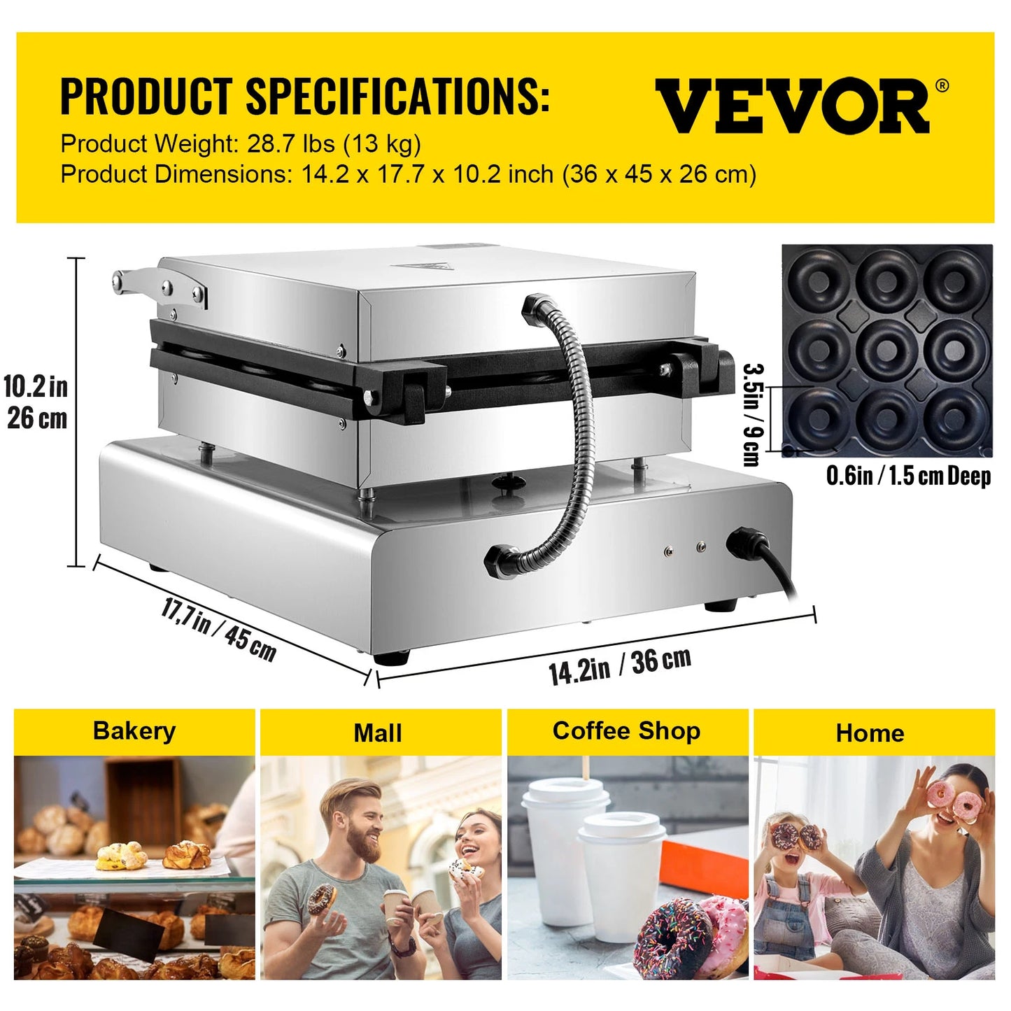 VEVOR-máquina eléctrica comercial para hacer rosquillas, máquina profesional para hacer rosquillas de 9cm, anillos circulares, Gaufriers de calefacción de doble cara, 9 Uds.