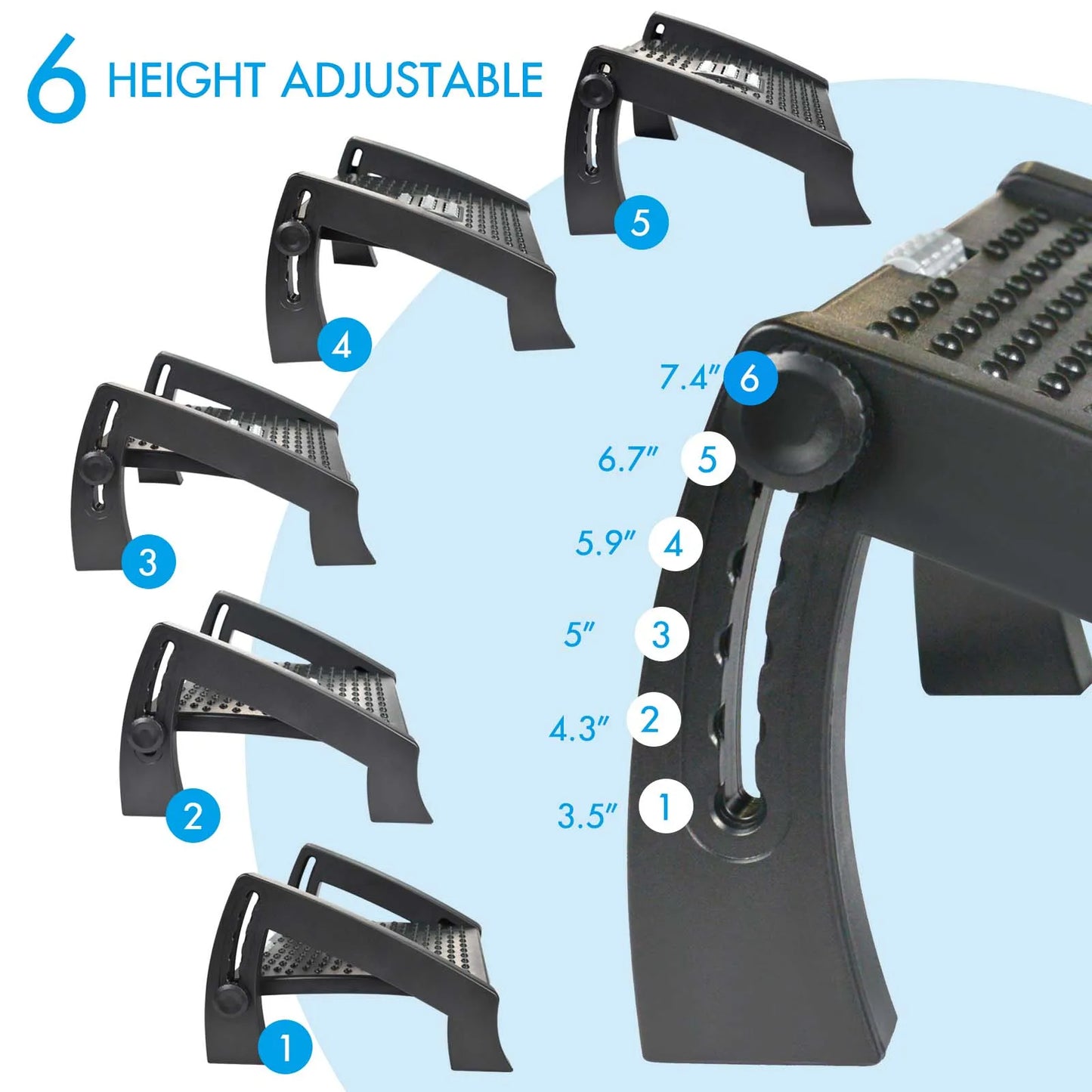 Reposapiés debajo del escritorio con superficie de masaje, taburete ergonómico ajustable de 6 posiciones de altura con patas antideslizantes firmes para el hogar y oficina