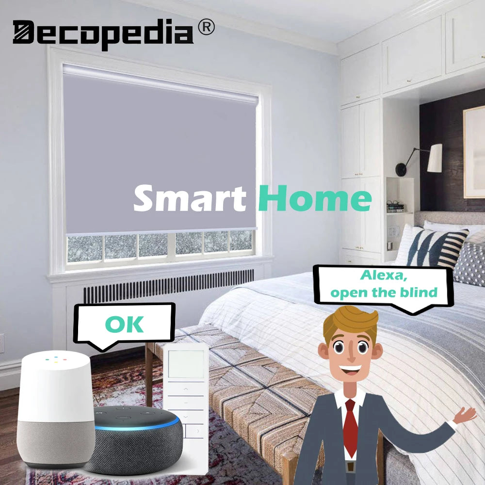 Decopedia-persianas enrollables personalizadas para ventana del hogar, persianas motorizadas para ventanas, apagón, día y noche, Wifi, hogar inteligente, Google Alexa